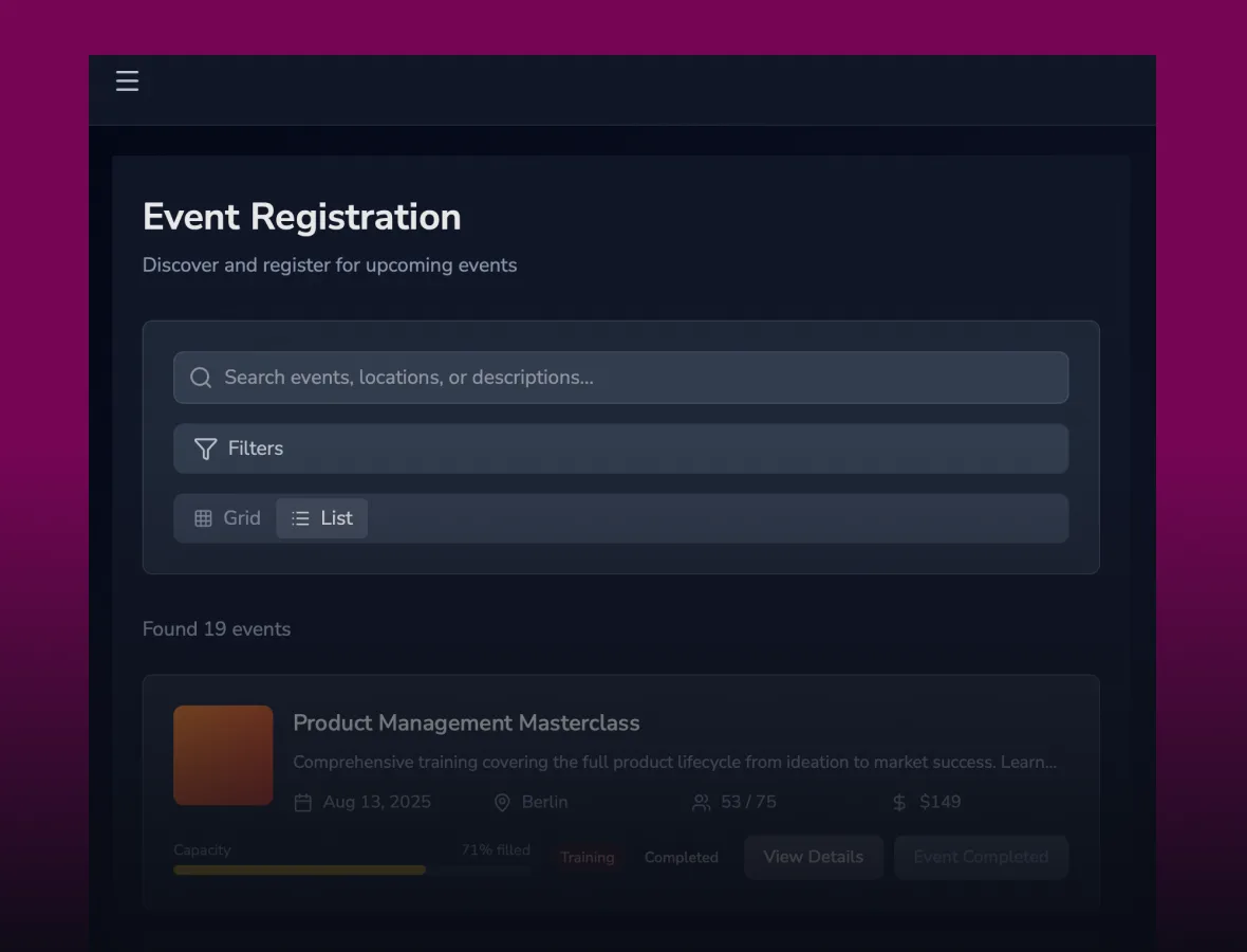 AI-Powered Event Management demo application screenshot